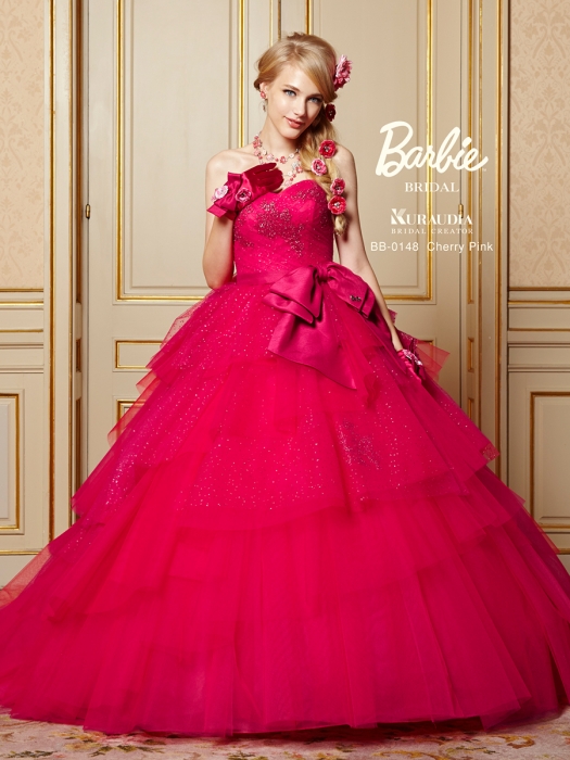 Barbie 風 ビジューリボン 赤ドレス カラードレス ウェディング 